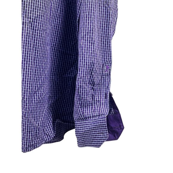Bugatchi Mens Purple Checkered Long Sleeve Button-Down Shirt Cotton Blend - Picture 7 of 11